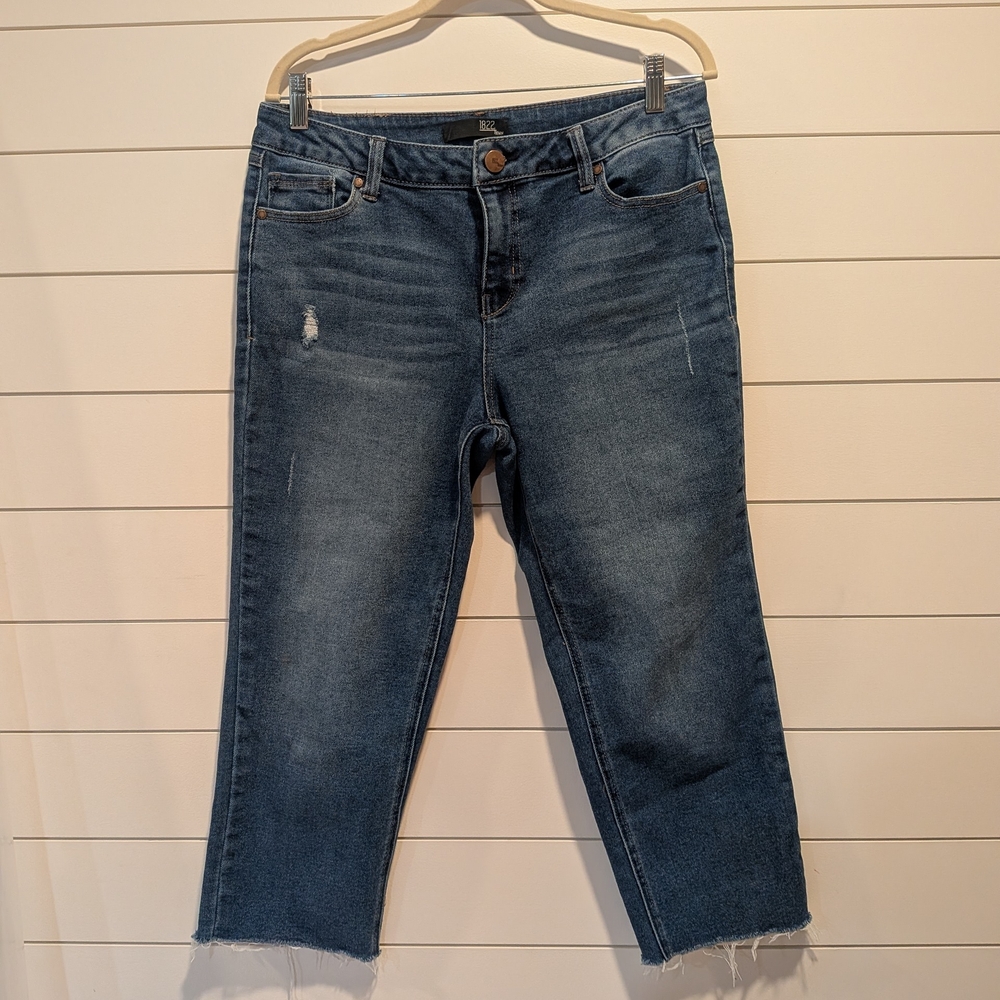 1822 Denim Frayed Hem Cropped Jeans - Dark Blue